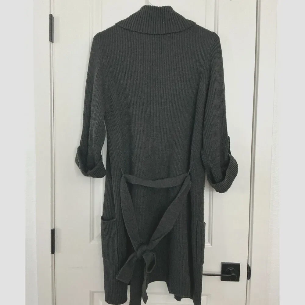 I.N. San Francisco Women’s L Charcoal Belted Sweater Duster Long Cardigan